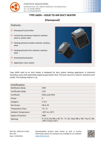 SADH SOLID TO AIR DUCT HEATER