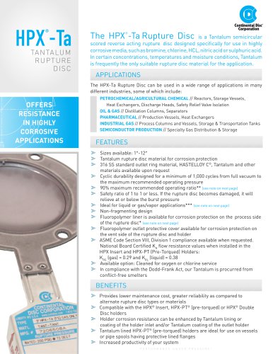 HPX-Ta? Rupture Disc Datasheet