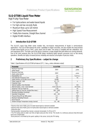 Sensirion Liquid Flow SLQ-QT500 Datasheet Preliminary V12