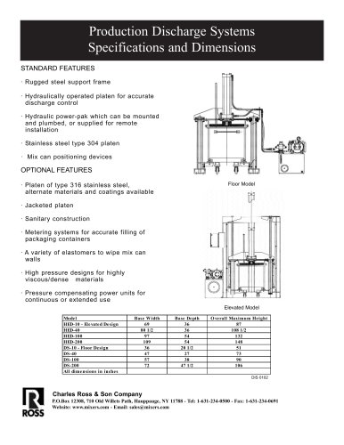 Production Discharge Systems Specifications and Dimensions