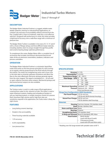 Industrial Turbo Meter - Size 2" through 6"