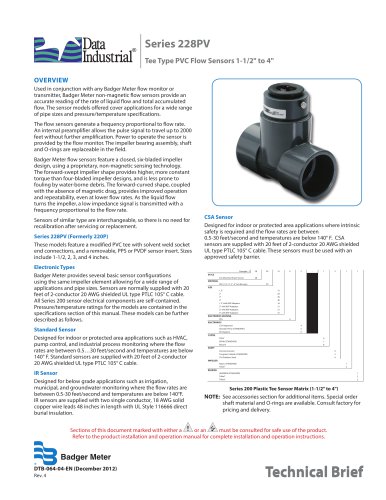 Tee Type 228PV PVC Flow Sensors 1-1/2-inch thru 4-inch