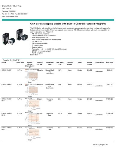 CRK Series Stepping Motors with Built-in Controller (Stored Program)