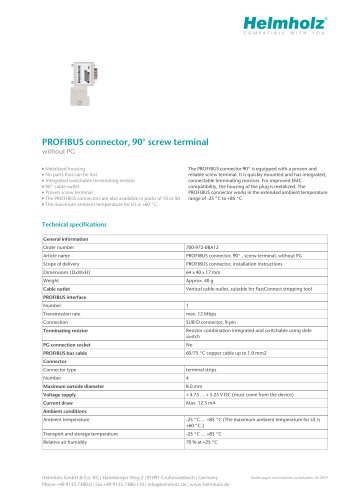 PROFIBUS connector, 90° screw terminal