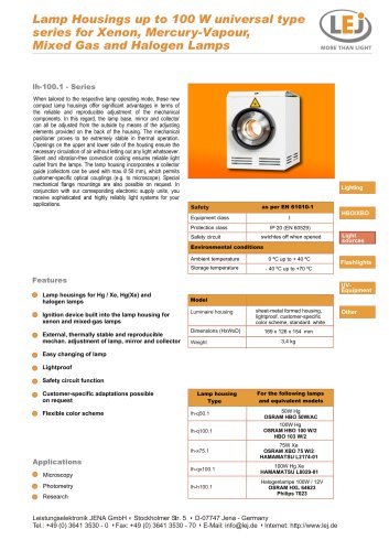 Lamp Housings up to 100 W universal type series for Xenon