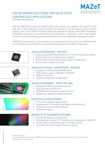 Color Sensor Solutions for Solid State Lighting (SSL) Applications