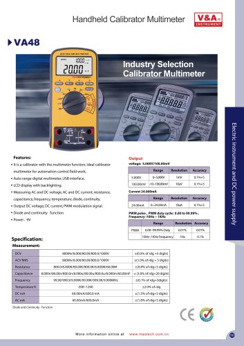 V&A  Handheld Calibrator Multimeter VA48 Electric Instrument