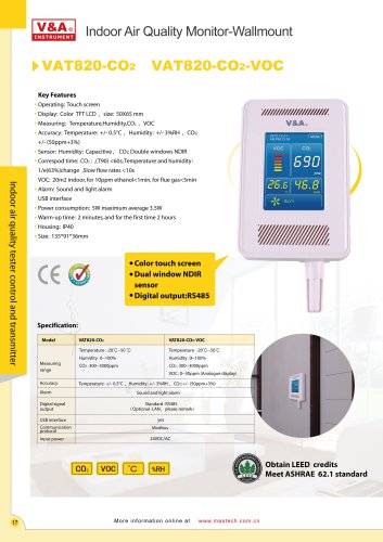 V&A Indoor Air Quality Monitor-Wallmount VAT820-CO2 Environmental Products?