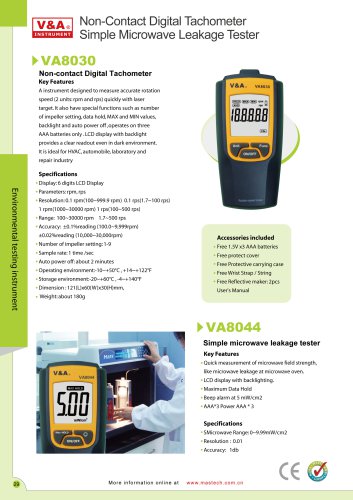 V&A Non-contact Digital Tachometer /Simple Microwave leakage Tester VA8030/VA8044 Environmental testing