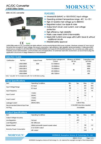 60W, AC-DC converter LHE60-20Bxx Series