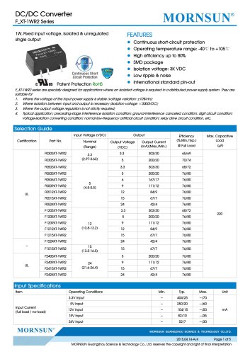 F_XT-1WR2 / 1watt DC-DC converter / single output