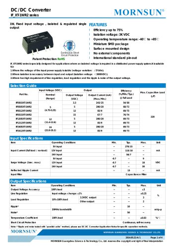 IF_XT-1WR2 / 1watt DC-DC converter / single output /  regulated