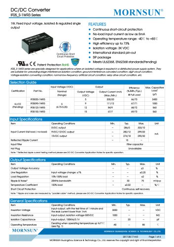 IF05_S-1WR3 Series--1W, Fixed input voltage, isolated & regulated single output