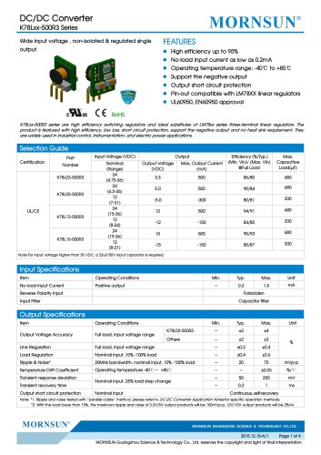 K78Lxx-500R3 / DC-DC converter / 500mA current output / non-isolated / open-frame