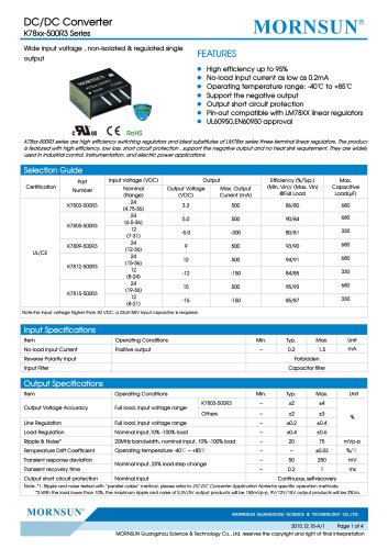 K78xx-500R3 / DC-DC converter / 500mA current output / non-isolated / modular / low cost / high efficiency