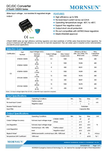 K78xxM-1000R3 Series--Wide input voltage , non-isolated & regulated single output