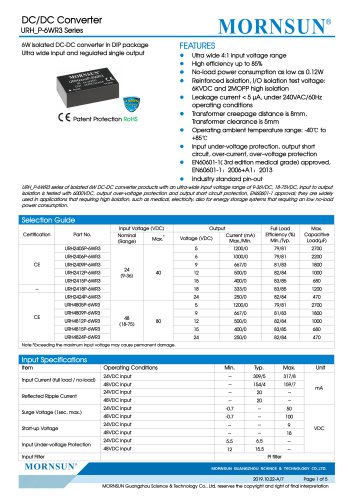 Medical Wide Input DCDC Converter URH_P-6WR3