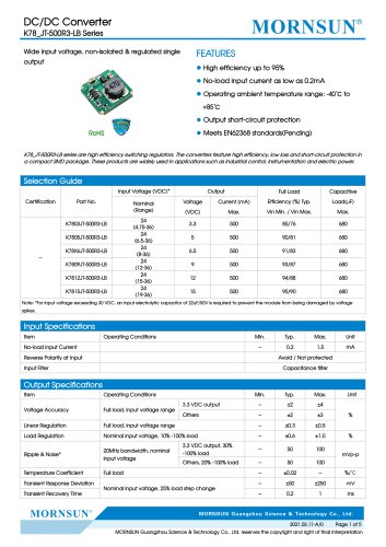 MORNSN DC/DC switching regulator K78xxJT-500R3-LB