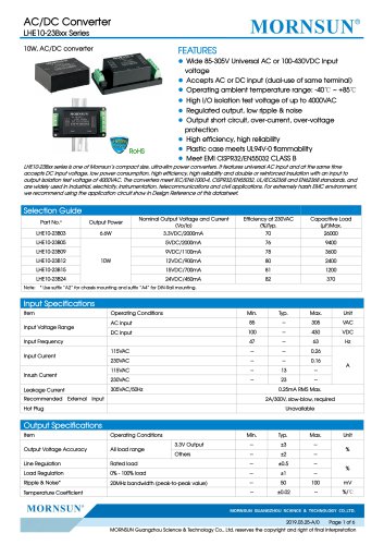 MORNSUN 10W 85-305VAC wide input AC/DC converter LHE10-23Bxx