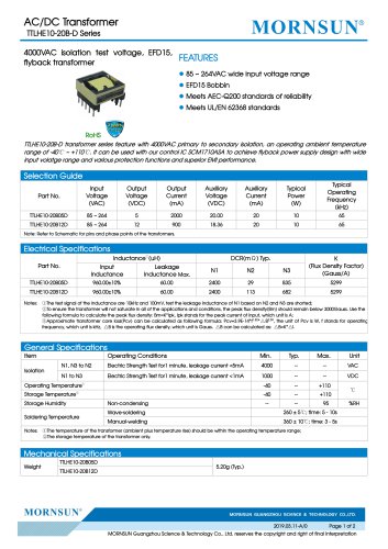 MORNSUN 10W AC-DC Automotive Isolated Transformer TTLHE10-20B-D