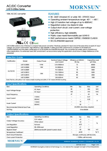 MORNSUN 15W 85-264VAC input AC/DC Converter LHE15-20Bxx