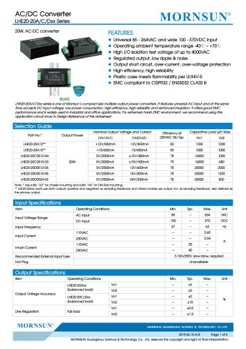 MORNSUN 20W 85-264VAC input dual outputs AC/DC Converter LHE20-20Axx