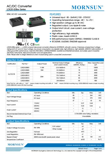 MORNSUN 20W Ultra small size AC/DC converter LDE20-20Bxx