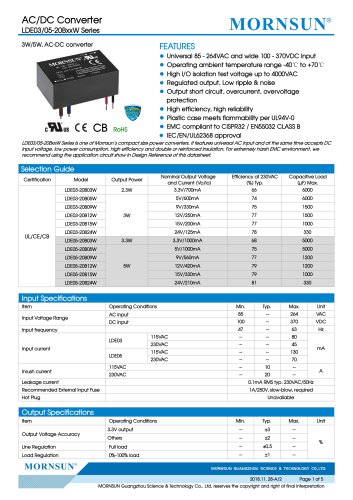 MORNSUN 3-5W AC/DC converter with wire lead LDE03-20BxxW