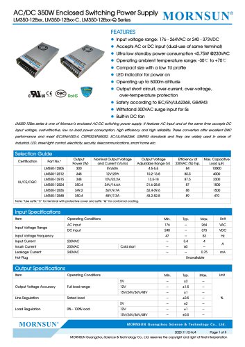 MORNSUN 350W AC/DC Enclosed SMPS LM350-12Bxx