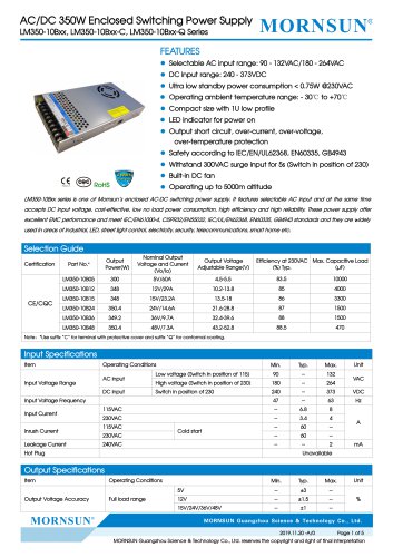 MORNSUN 350W AC/DC Enclosed Switching Power Supply LM350-10Bxx