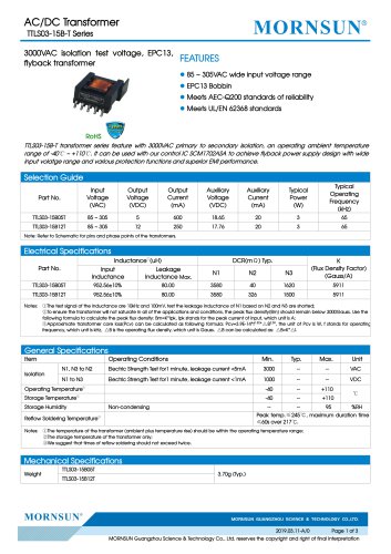 MORNSUN 3W AC-DC Automotive Isolated Transformer TTLS03-15B-T