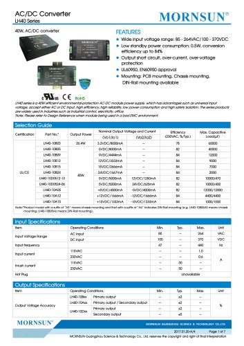 MORNSUN 40W 85-264VAC input dual outputs AC/DC Converter LH40-10 Series