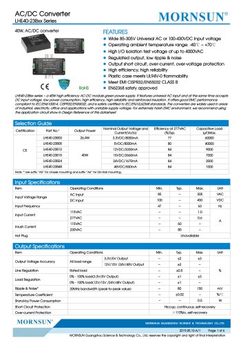 MORNSUN 40W 85-305VAC wide input AC/DC converter LHE40-23Bxx