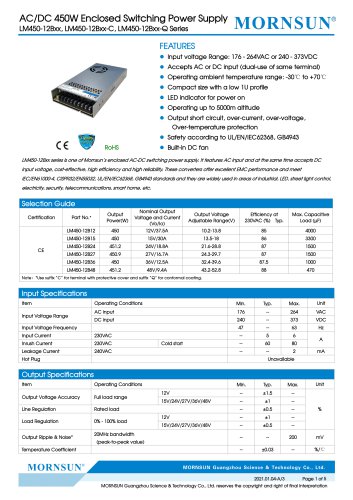 MORNSUN 450W AC/DC Enclosed SMPS LM450-12Bxx