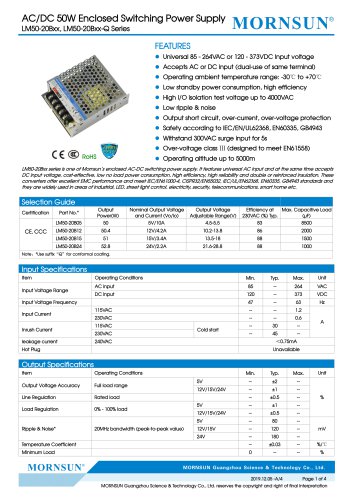 MORNSUN 50W AC/DC Enclosed Switching Power Supply LM50-20Bxx