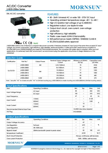 MORNSUN 5W 85-264VAC input AC/DC Converter LHE05-20Bxx