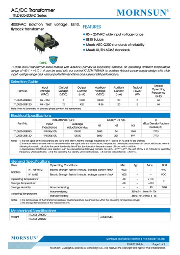 MORNSUN 5W AC-DC Automotive Isolated Transformer TTLDE05-20B-D