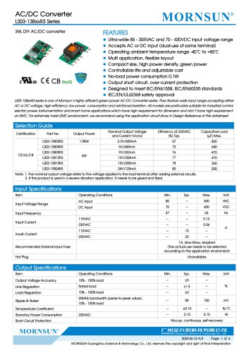 MORNSUN compact 3W AC DC converter LS03-13BxxR3-Flexible design for all-rounder applications