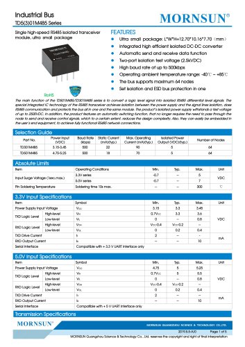 MORNSUN ultra compact RS485 isolated transceiver TD_M485