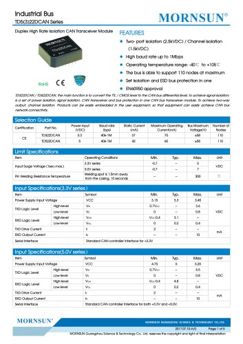 Open Frame CAN Transceivers TDx22DCAN Series