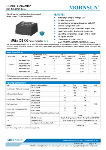 URB_MT-3WR3 / 4:1 / 3watt DC-DC converter / Single output