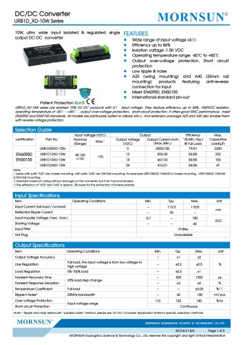 URB1D_XD-10W / 10watt / (4:1) 40~160vdc input / 1500vdc isolation / railway application / single output / DIP / DIN-Rail / chassis