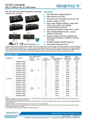 URF_LP-10WR3 / 4:1 / 10 watt / wide input voltage / dc dc converter / 3000Vdc isolation / ultra low power consumption / industrial / Regulated / single output / DIP