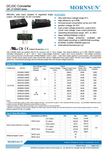 URF_LP-20WR3 / 4:1 / 20 watt / dc dc converter / 3000Vdc isolation