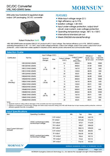 VRB_YMD-20WR3 series are isolated 20W DC-DC products with 2:1 input voltage