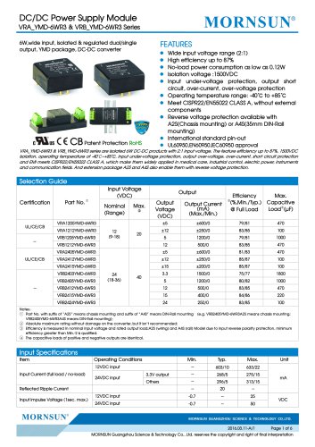 VRB_YMD-6WR3 / 2:1 / 1"*1" /6 watt / wide input voltage / dc dc converter / 1500Vdc isolation / ultra low power consumption / industrial / Regulated / single output / DIP