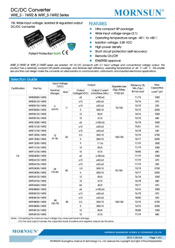 WRF_S-1WR2 / 2:1 / 1watt DC-DC converter / Single output