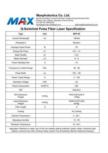 MFP-50 Q-switched Pulse Fiber Laser from Maxphotonics