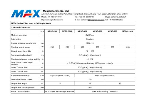 NEW 200W~1000W Fiber Lasers