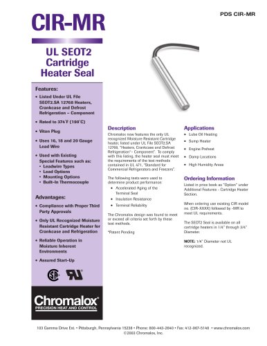 UL SEOT2 Cartridge Heaters Seal